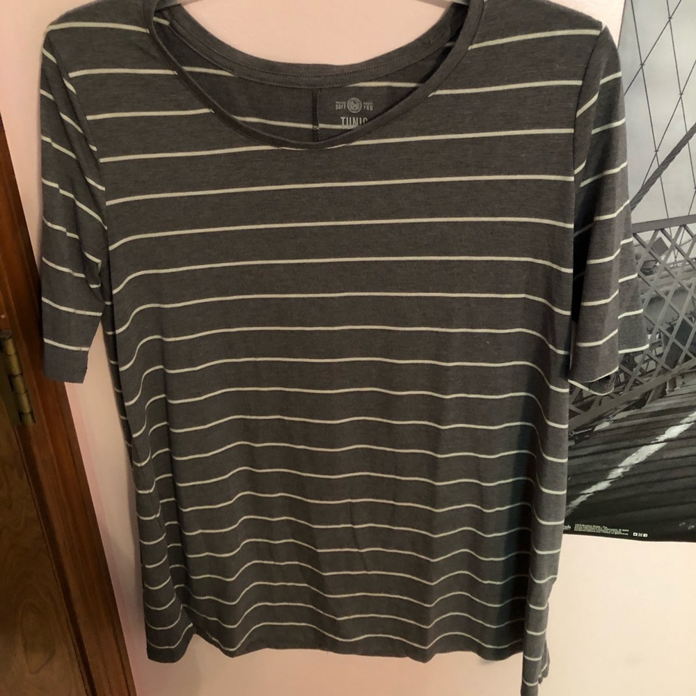 gray and white striped tunic